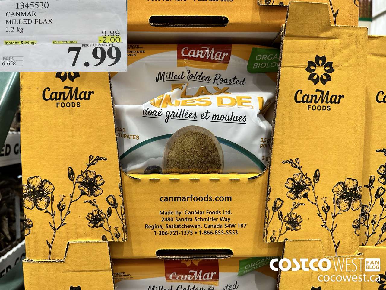 1345530 CANMAR ORGANIC MILLED FLAX 1.2kg ($2.00 INSTANT SAVINGS EXPIRES ON 2024-10-27) $7.99