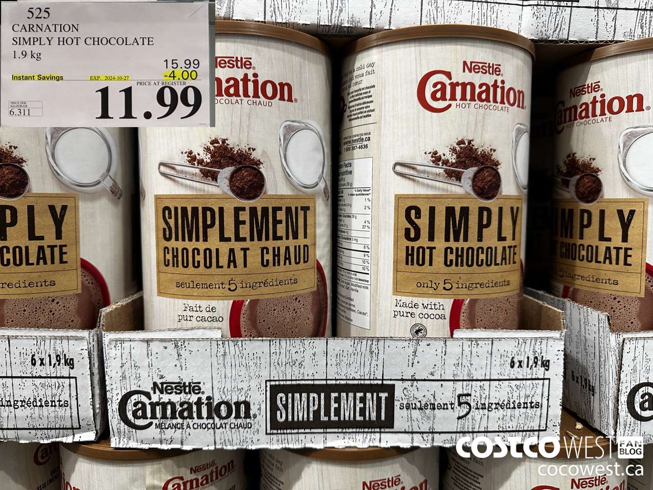 525 CARNATION 5 SIMPLE INGREDIENTS HOT CHOCOLATE 1.9 kg ($4.00 INSTANT SAVINGS EXPIRES ON 2024-10-27) $11.99