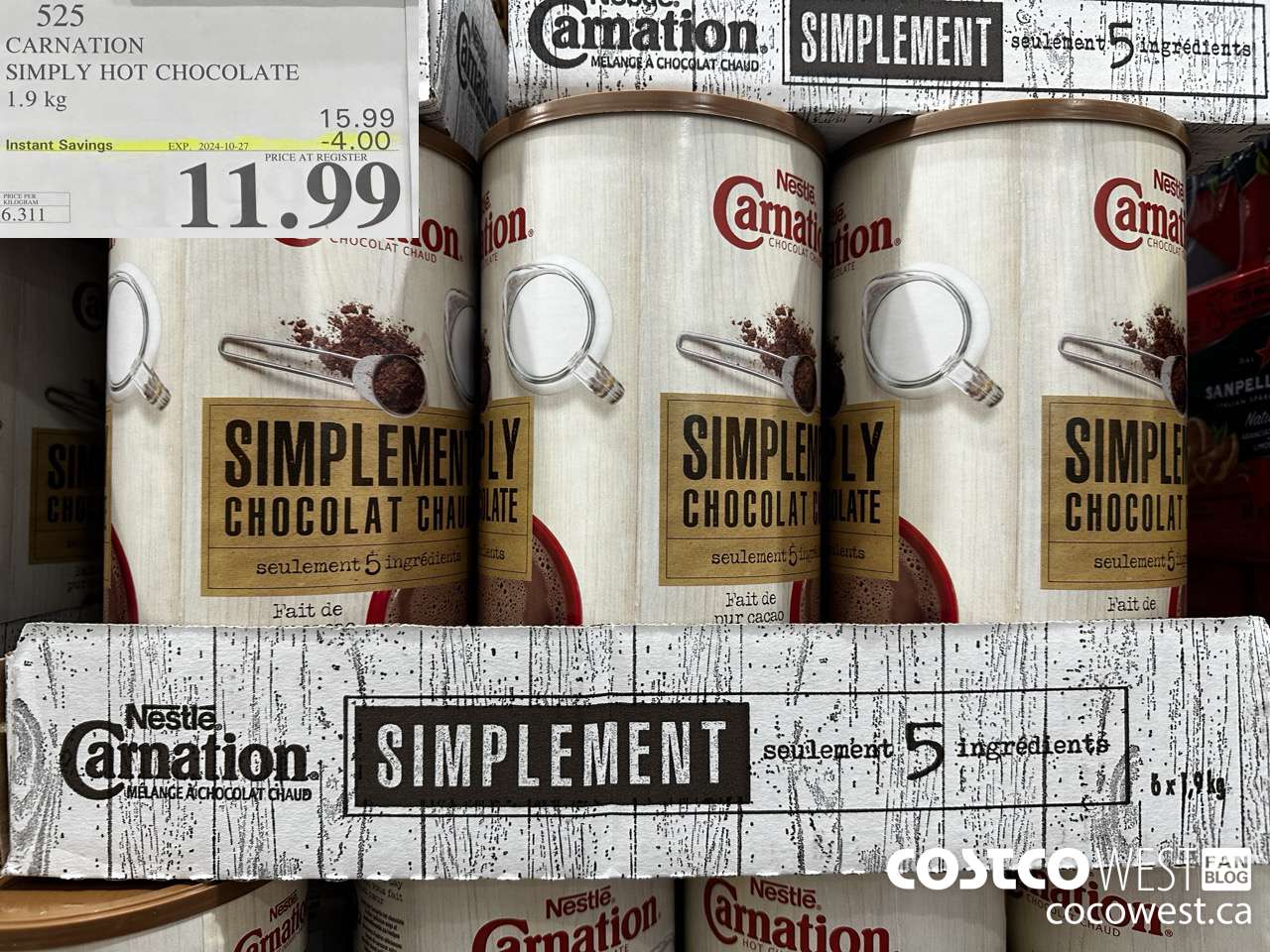 525 CARNATION 5 SIMPLE INGREDIENTS HOT CHOCOLATE 1.9 kg ($4.00 INSTANT SAVINGS EXPIRES ON 2024-10-27) $11.99