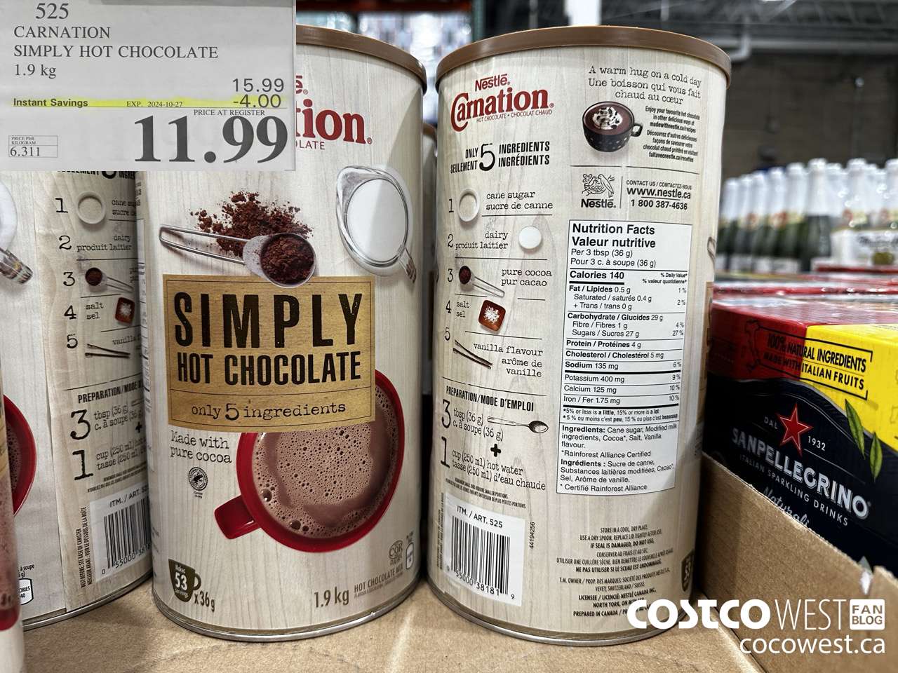 525 CARNATION 5 SIMPLE INGREDIENTS HOT CHOCOLATE 1.9 kg ($4.00 INSTANT SAVINGS EXPIRES ON 2024-10-27) $11.99