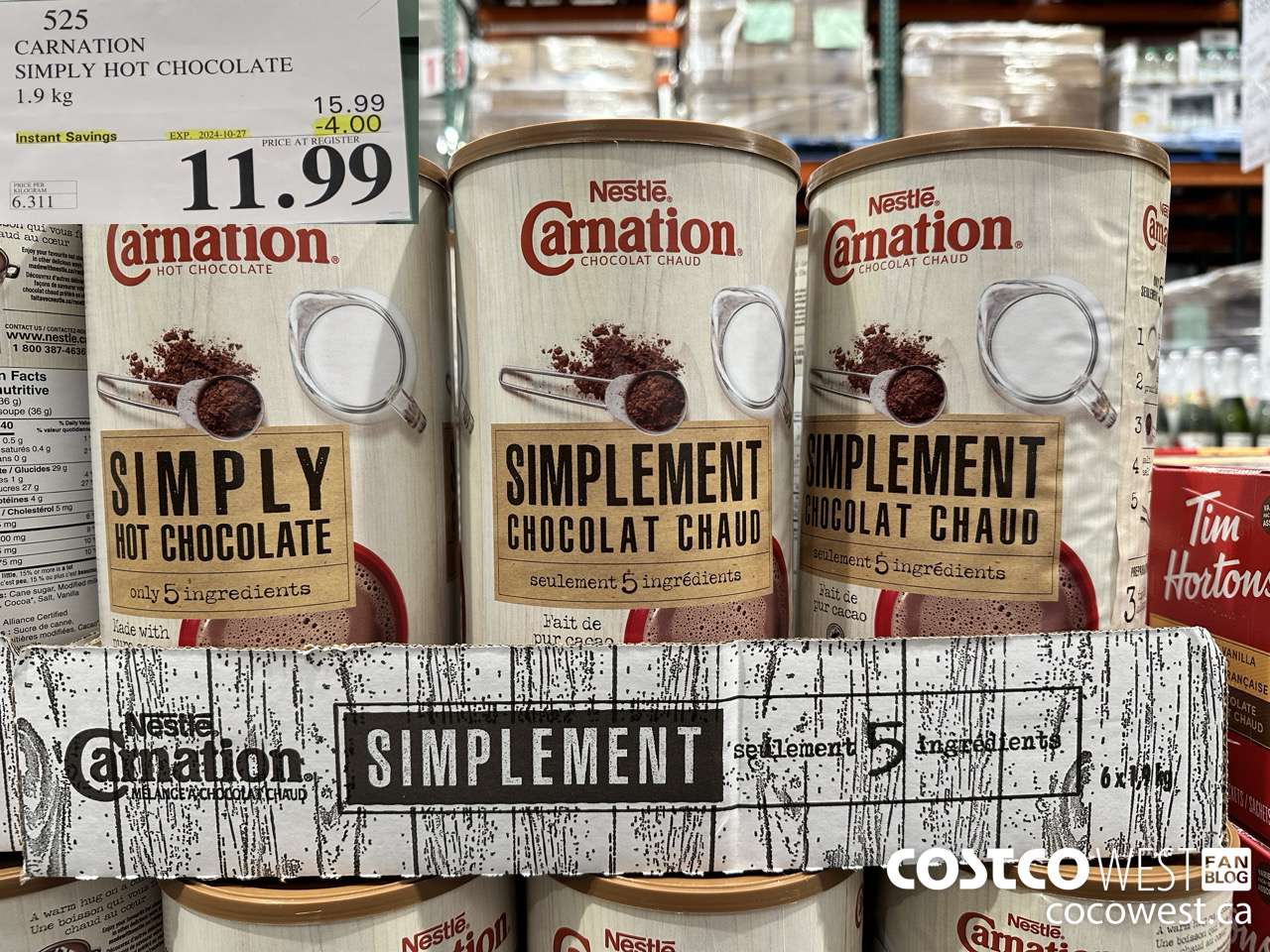 525 CARNATION 5 SIMPLE INGREDIENTS HOT CHOCOLATE 1.9 kg ($4.00 INSTANT SAVINGS EXPIRES ON 2024-10-27) $11.99