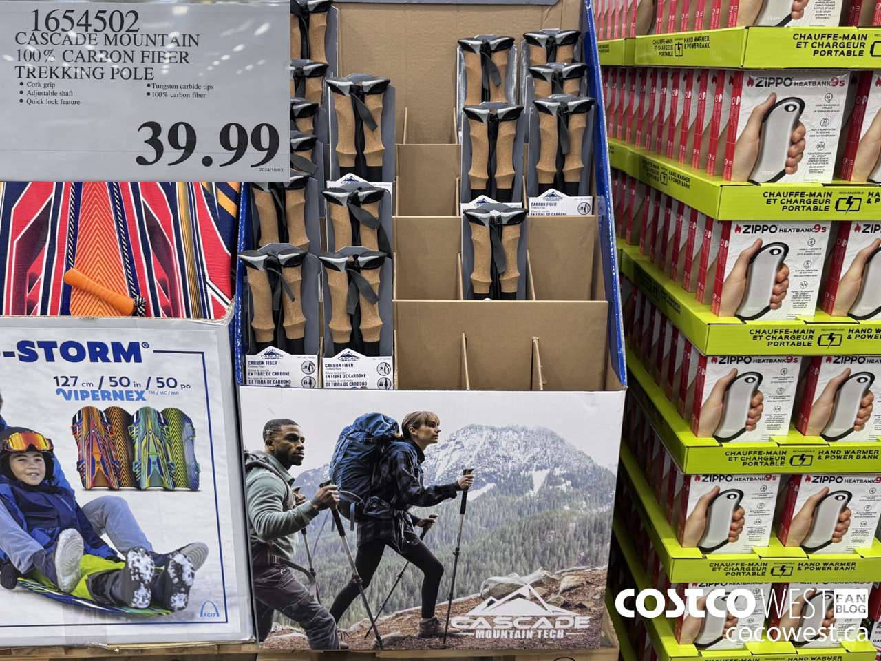 1654502 CASCADE MOUNTAIN 100% CARBON FIBRE TREKKING POLE $39.99