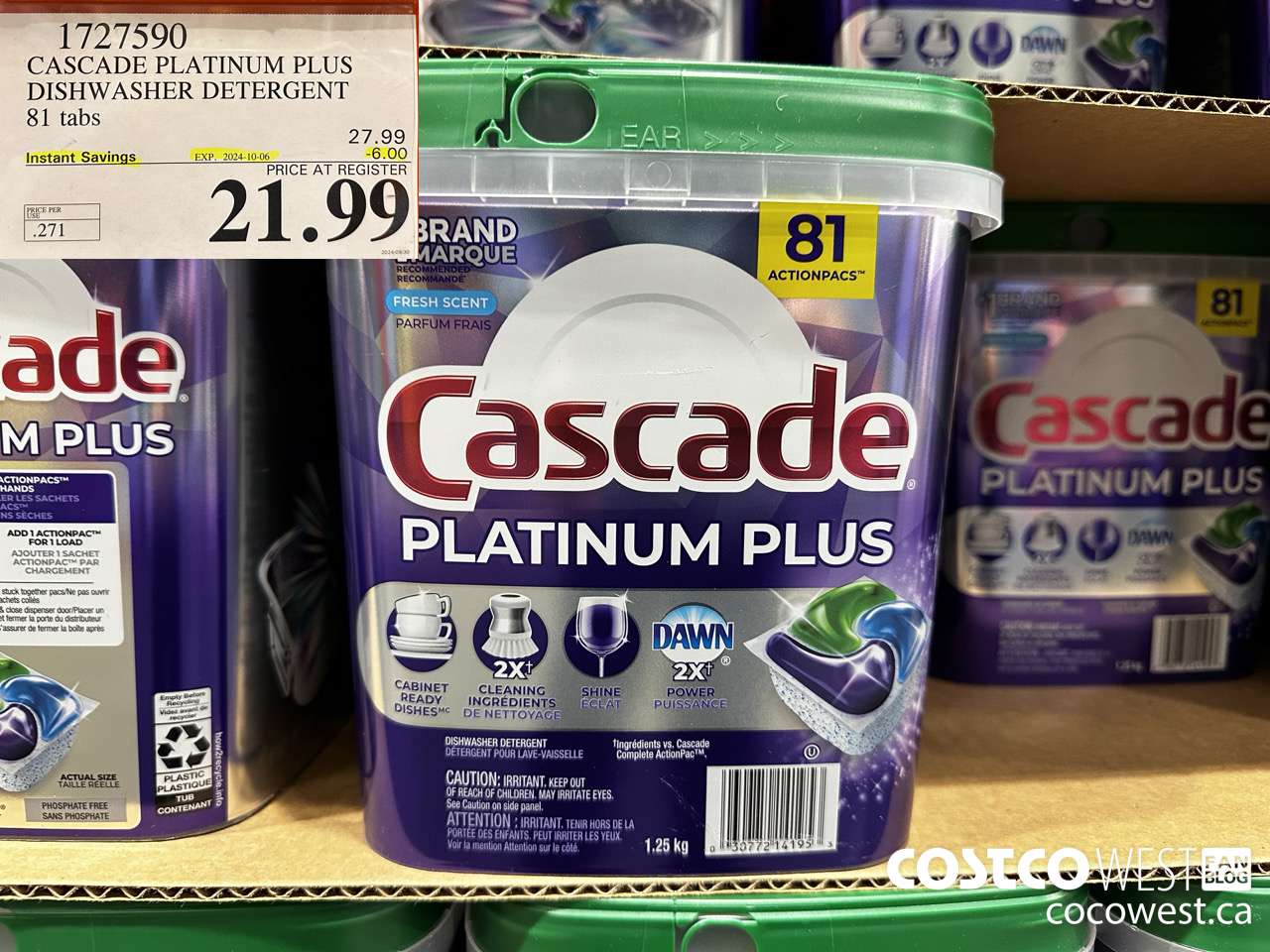 1727590 CASCADE PLATINUM PLUS DISHWASHER DETERGENT 81 TABS ($6.00 INSTANT SAVINGS EXPIRES ON 2024-10-06) $21.99