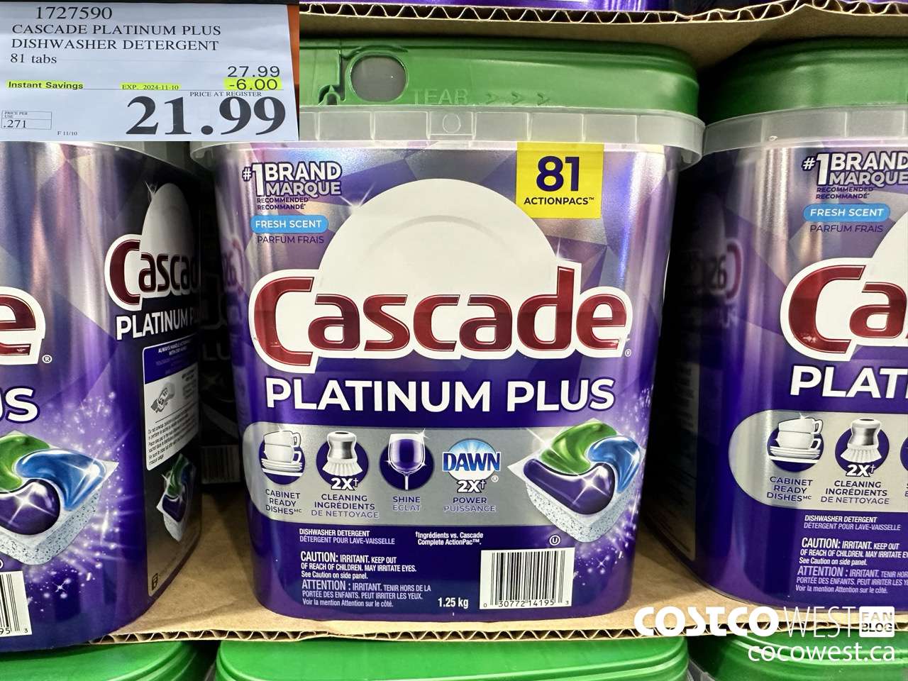 1727590 CASCADE PLATINUM PLUS DISHWASHER DETERGENT 81 TABS ($6.00 INSTANT SAVINGS EXPIRES ON 2024-11-10) $21.99
