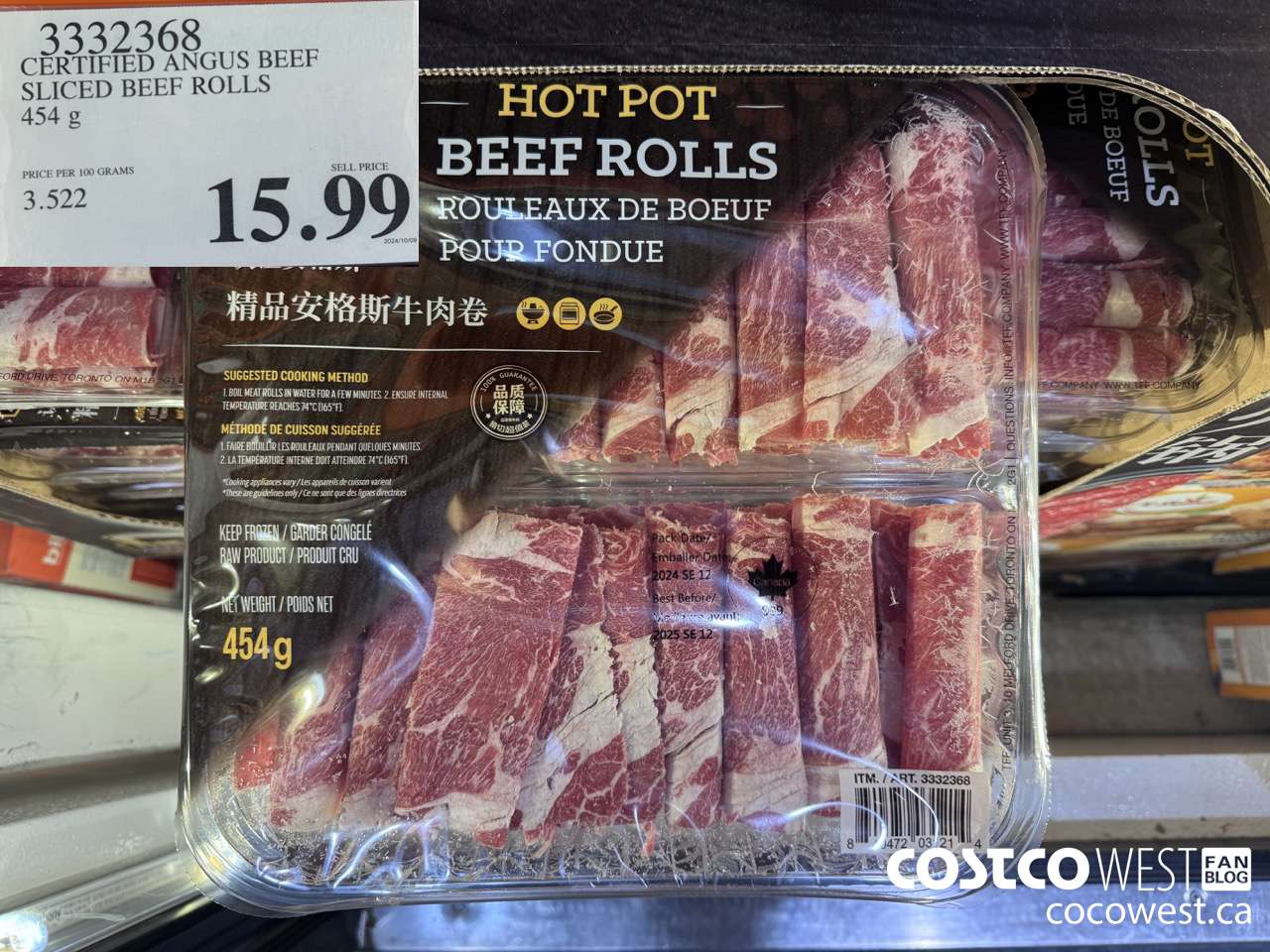 3332368 CERTIFIED ANGUS BEEF SLICED BEEF ROLLS 454 G $15.99
