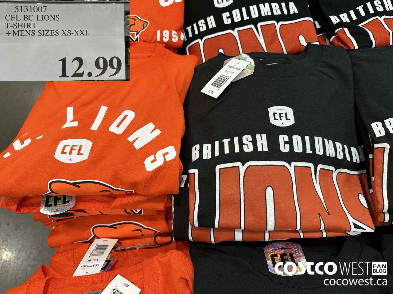 5131007 CFL BC LIONS T-SHIRT MNS SIZES XS-XXL $12.99