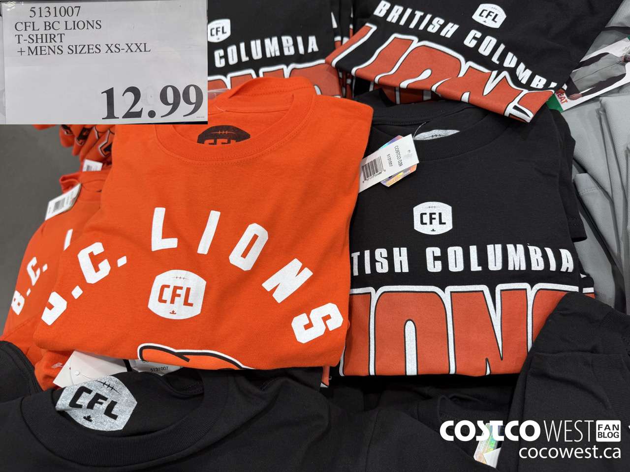 5131007 CFL BC LIONS T-SHIRT MNS SIZES XS-XXL $12.99
