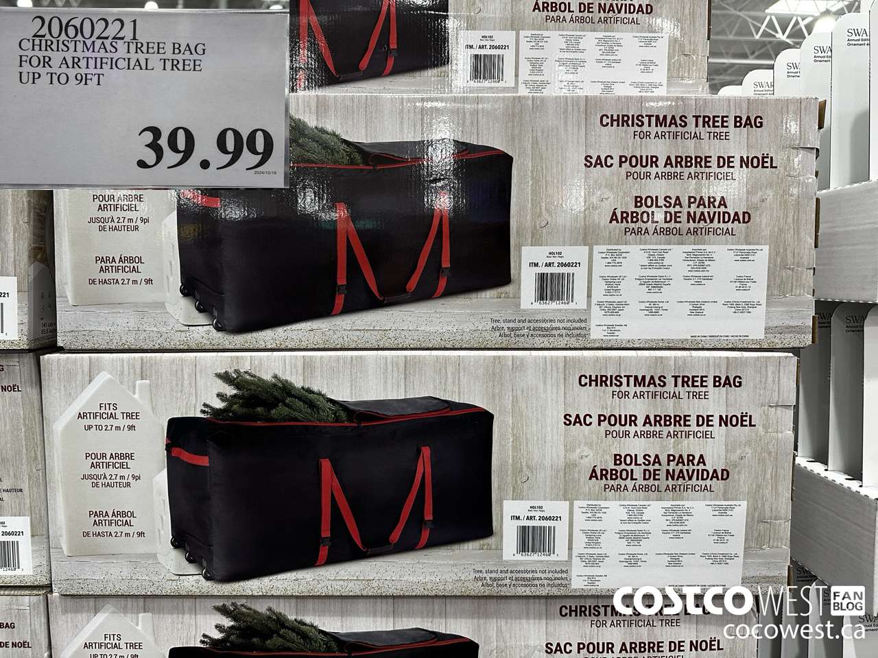 2060221 CHRISTMAS TREE BAG FOR ARTIFICIAL TREE UP TO 9FT $39.99