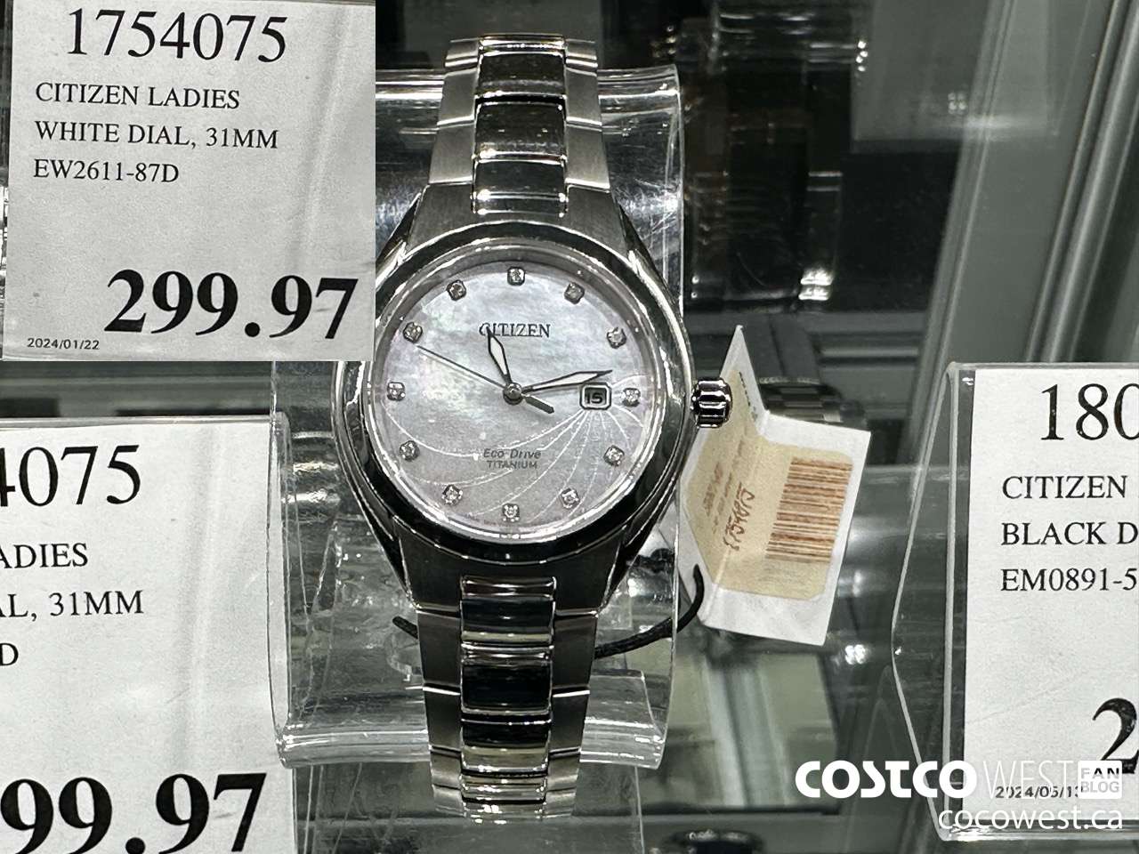 1754075 CITIZEN LADIES WHITE DIAL 31MM EW2611-87D $299.97