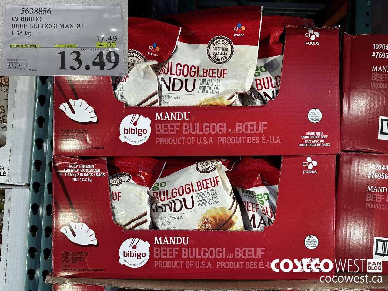 5638856 CJ BIBIGO BEEF BULGOGI MANDU 1.36 kg ($4.00 INSTANT SAVINGS EXPIRES ON 2024-10-27) $13.49