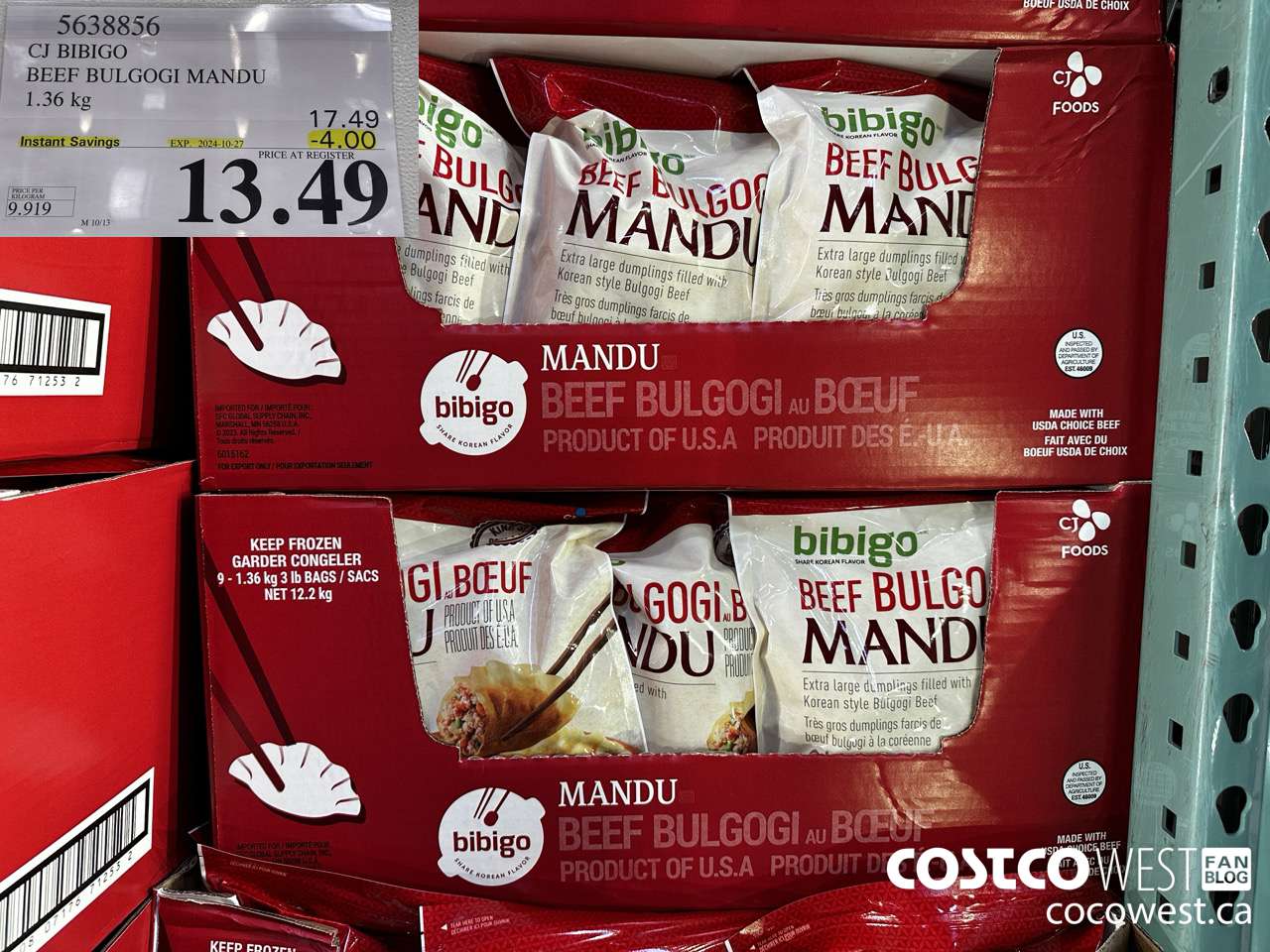 5638856 CJ BIBIGO BEEF BULGOGI MANDU 1.36 kg ($4.00 INSTANT SAVINGS EXPIRES ON 2024-10-27) $13.49