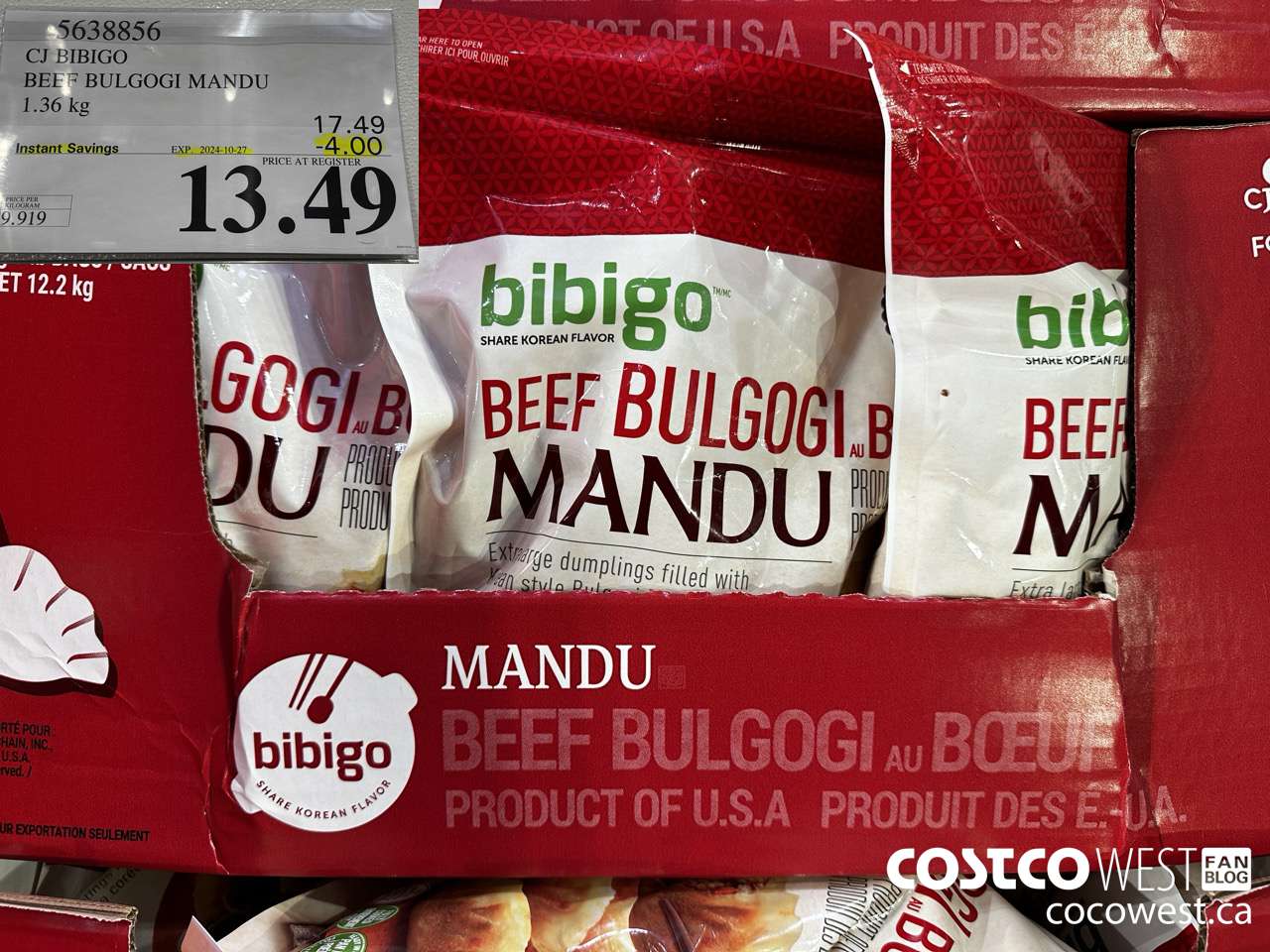 5638856 CJ BIBIGO BEEF BULGOGI MANDU 1.36 kg ($4.00 INSTANT SAVINGS EXPIRES ON 2024-10-27) $13.49