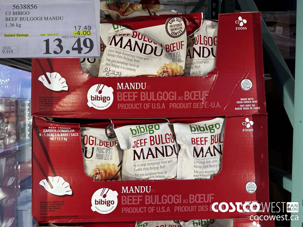 5638856 CJ BIBIGO BEEF BULGOGI MANDU 1.36 kg ($4.00 INSTANT SAVINGS EXPIRES ON 2024-10-27) $13.49