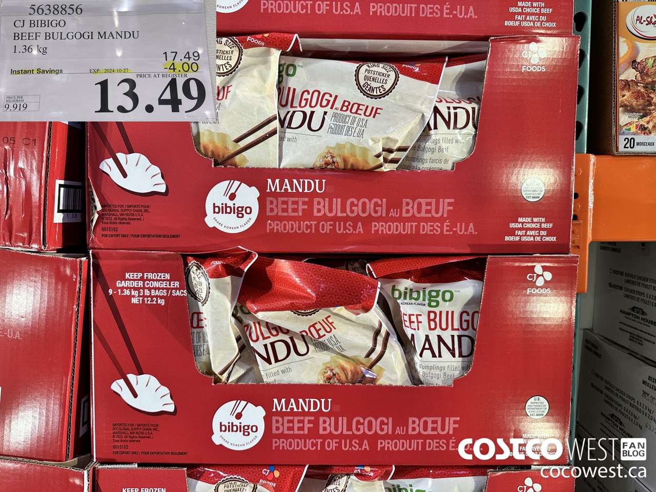 5638856 CJ BIBIGO BEEF BULGOGI MANDU 1.36 kg ($4.00 INSTANT SAVINGS EXPIRES ON 2024-10-27) $13.49