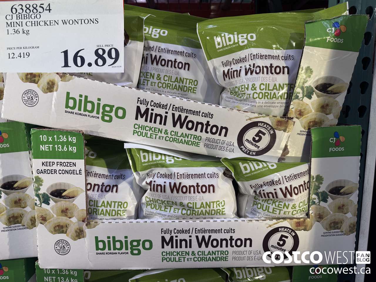 638854 CJ BIBIGO MINI CHICKEN WONTONS 1.36 KG $16.89