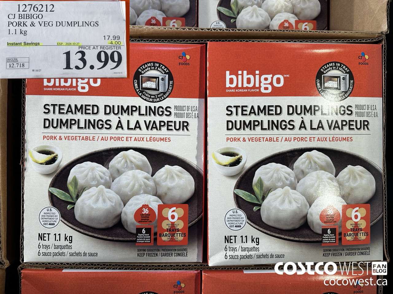 1276212 CJ BIBIGO PORK & VEG DUMPLINGS 1.1KG ($4.00 INSTANT SAVINGS EXPIRES ON 2024-10-27) $13.99