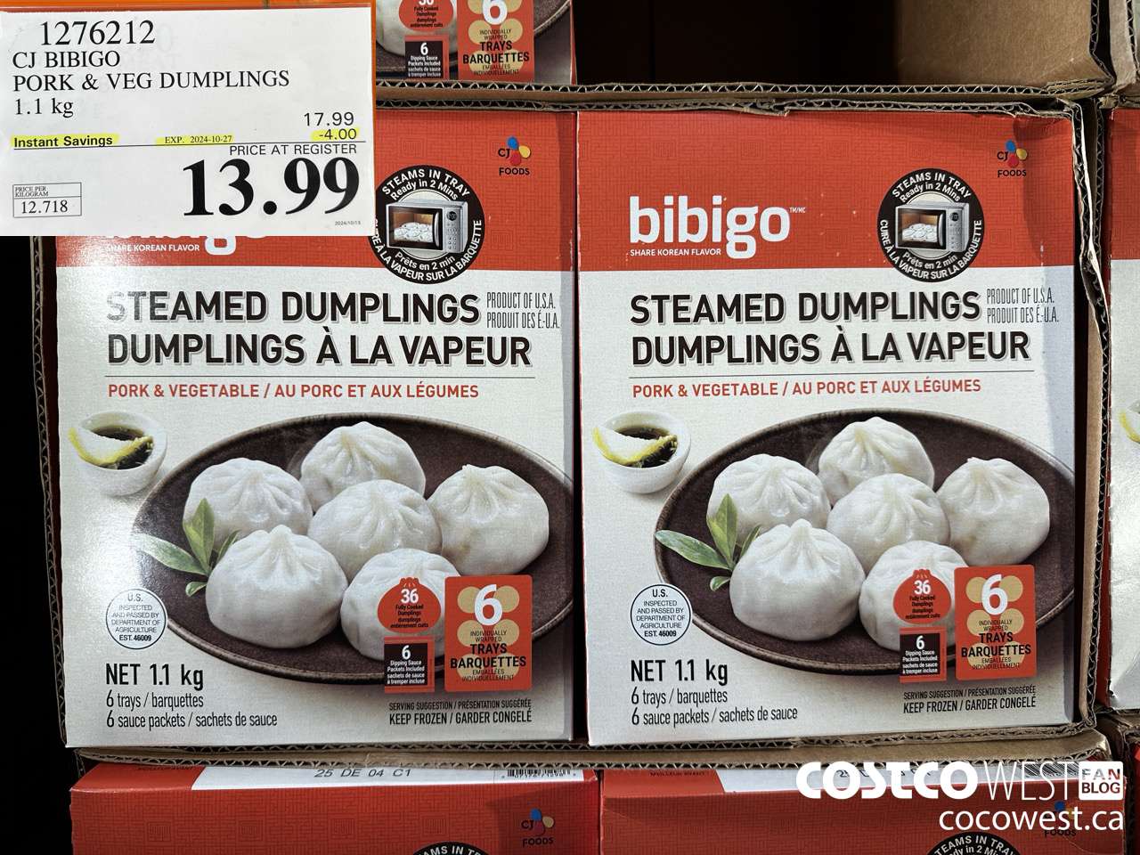 1276212 CJ BIBIGO PORK & VEG DUMPLINGS 1.1KG ($4.00 INSTANT SAVINGS EXPIRES ON 2024-10-27) $13.99