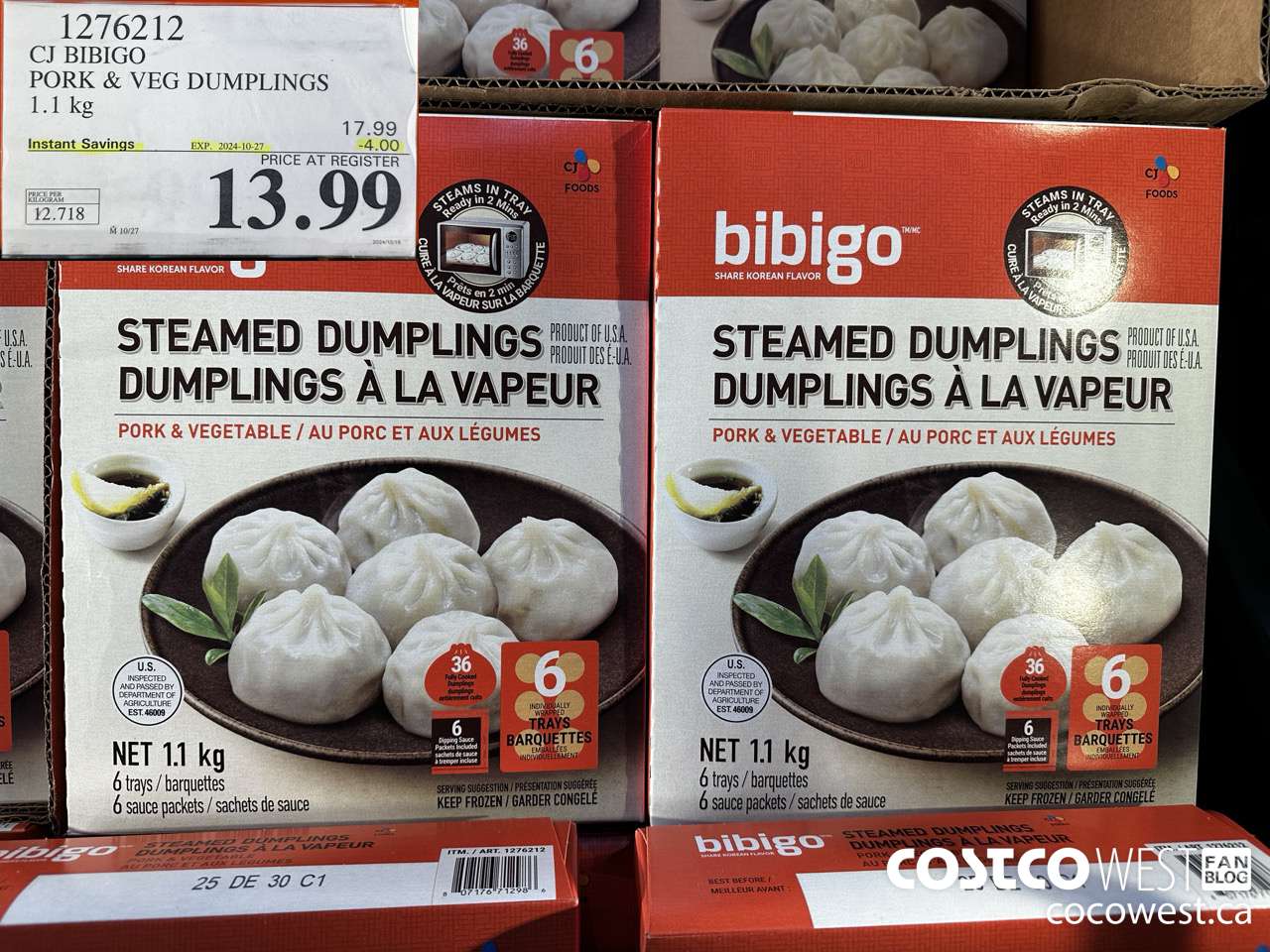 1276212 CJ BIBIGO PORK & VEG DUMPLINGS 1.1KG ($4.00 INSTANT SAVINGS EXPIRES ON 2024-10-27) $13.99