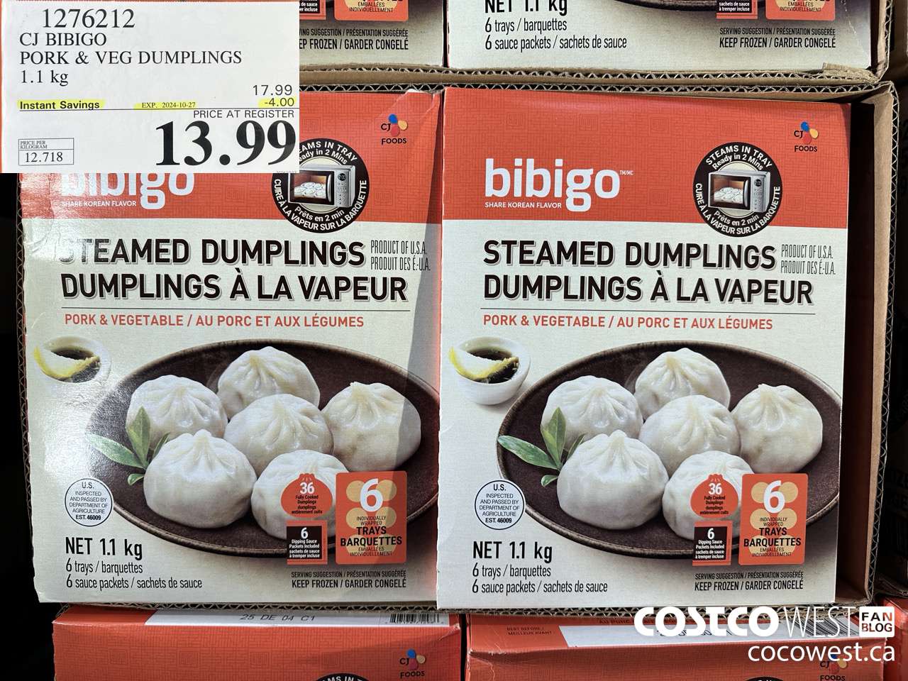 1276212 CJ BIBIGO PORK & VEG DUMPLINGS 1.1KG ($4.00 INSTANT SAVINGS EXPIRES ON 2024-10-27) $13.99