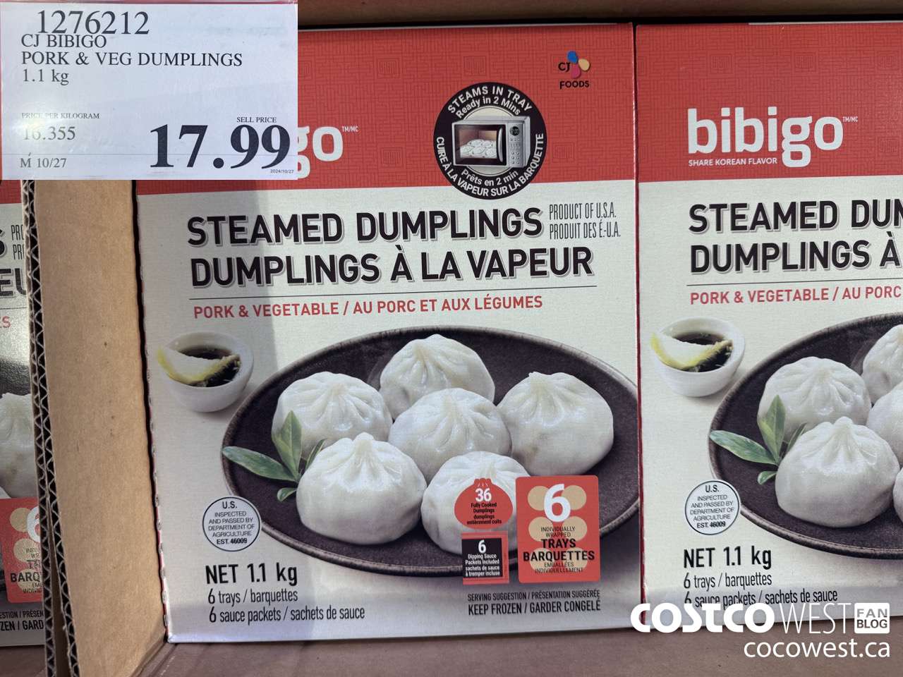 2176212 CJ BIBIGO PORK & VEG DUMPLINGS 1.1KG $17.99