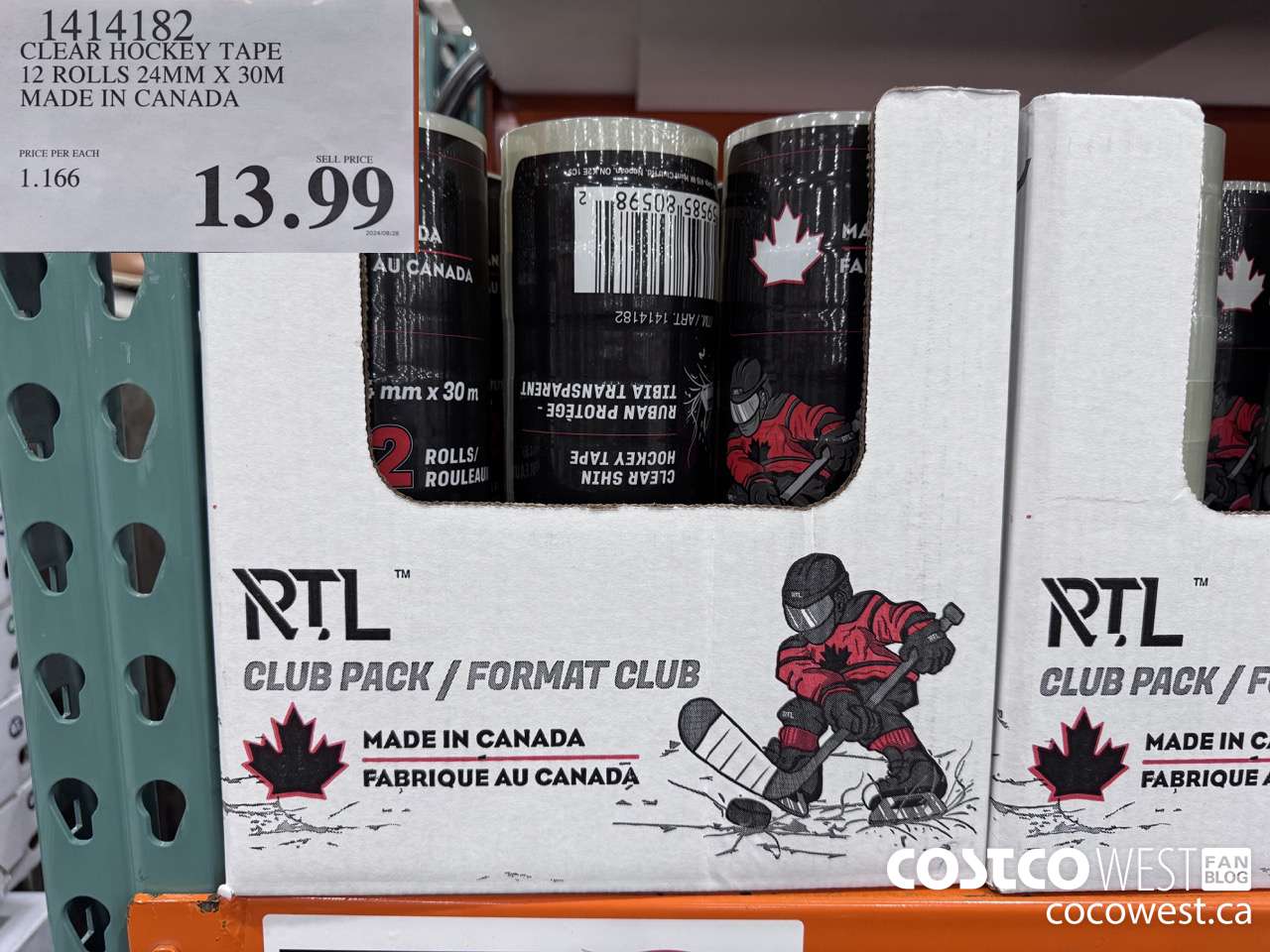 1414182 CLEAR HOCKEY TAPE 12 ROLLS 24MM X 30M MADE IN CANADA $13.99