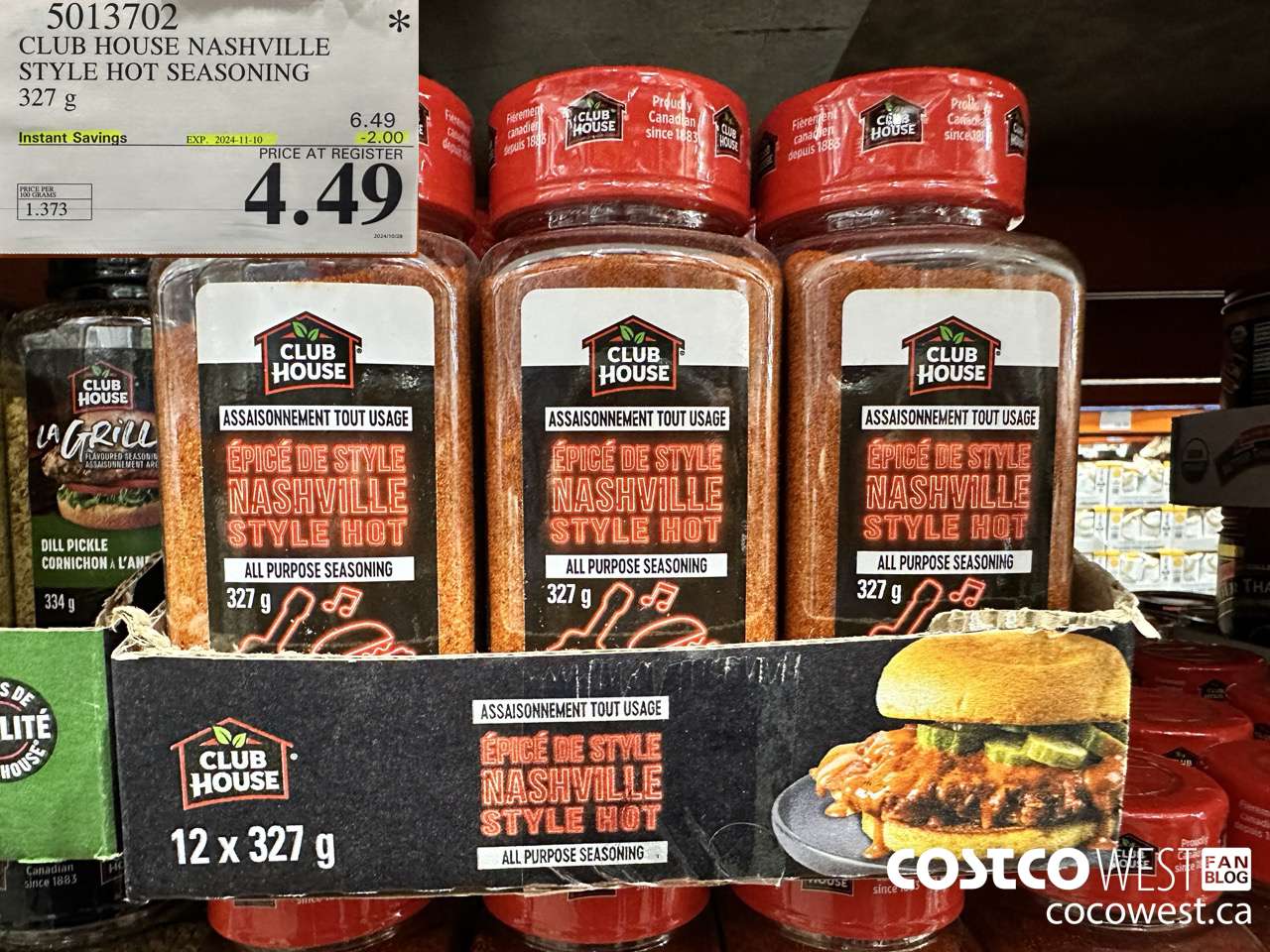 5013702 CLUB STYLE NASHVILLE STYLE HOT SEASONING 327G ($2.00 INSTANT SAVINGS EXPIRES ON 2024-11-10) $4.49