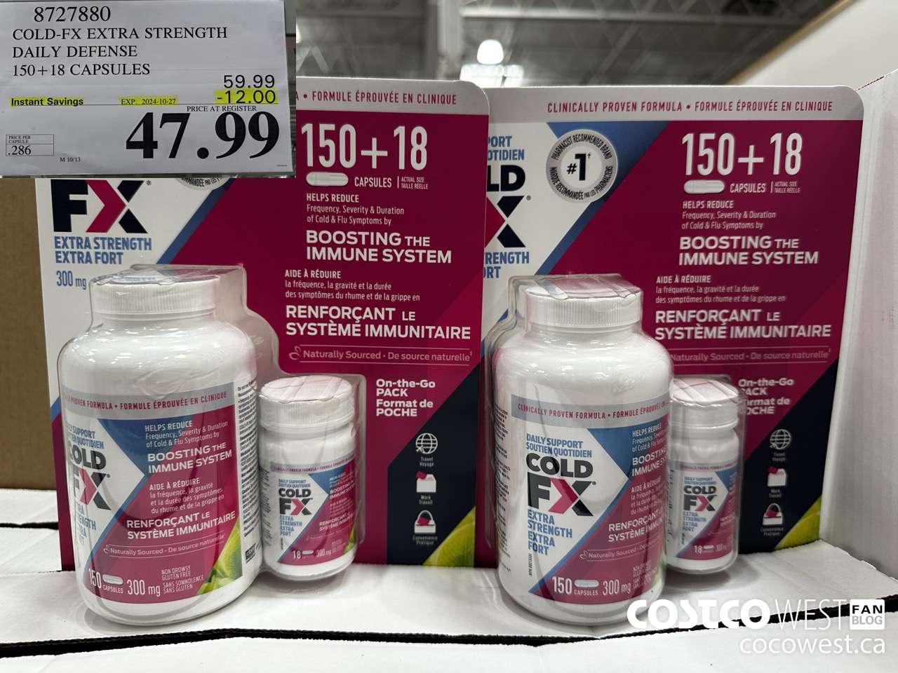 8727880 COLD-FX EXTRA STRENGTH DAILY DEFENSE 150 + 18 CAPSULES ($12.00 INSTANT SAVINGS EXPIRES ON 2024-10-27) $47.99