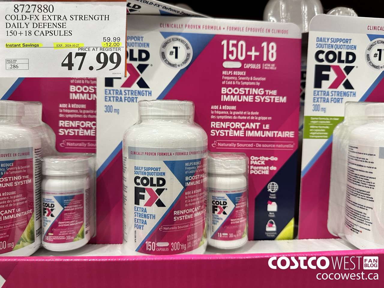 8727880 COLD-FX EXTRA STRENGTH DAILY DEFENSE 150 + 18 CAPSULES ($12.00 INSTANT SAVINGS EXPIRES ON 2024-10-27) $47.99