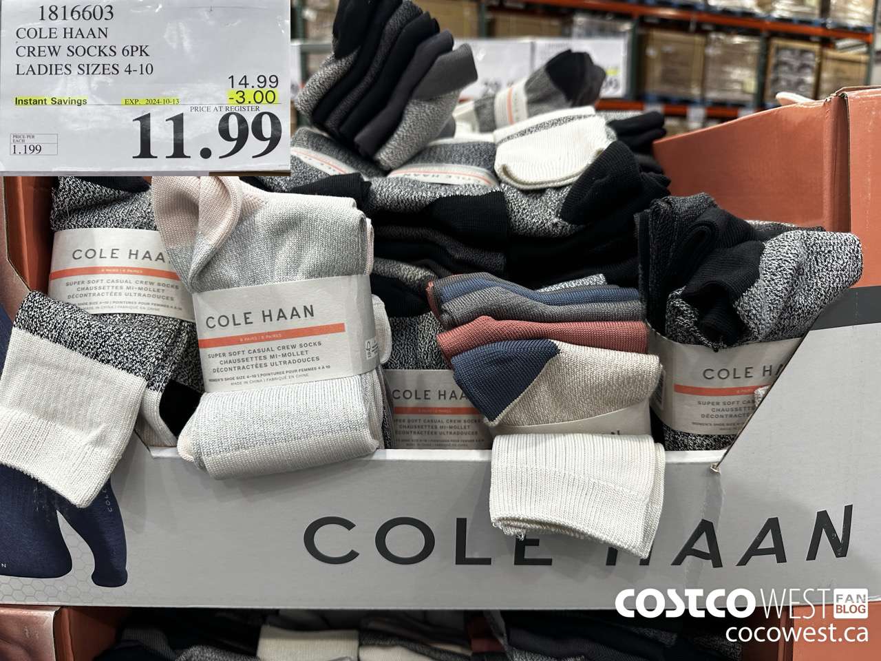 1816603 COLE HAAN CREW SOCKS 6PK LADIES SIZES 4-10 ($3.00 INSTANT SAVINGS EXPIRES ON 2024-10-13) $11.99