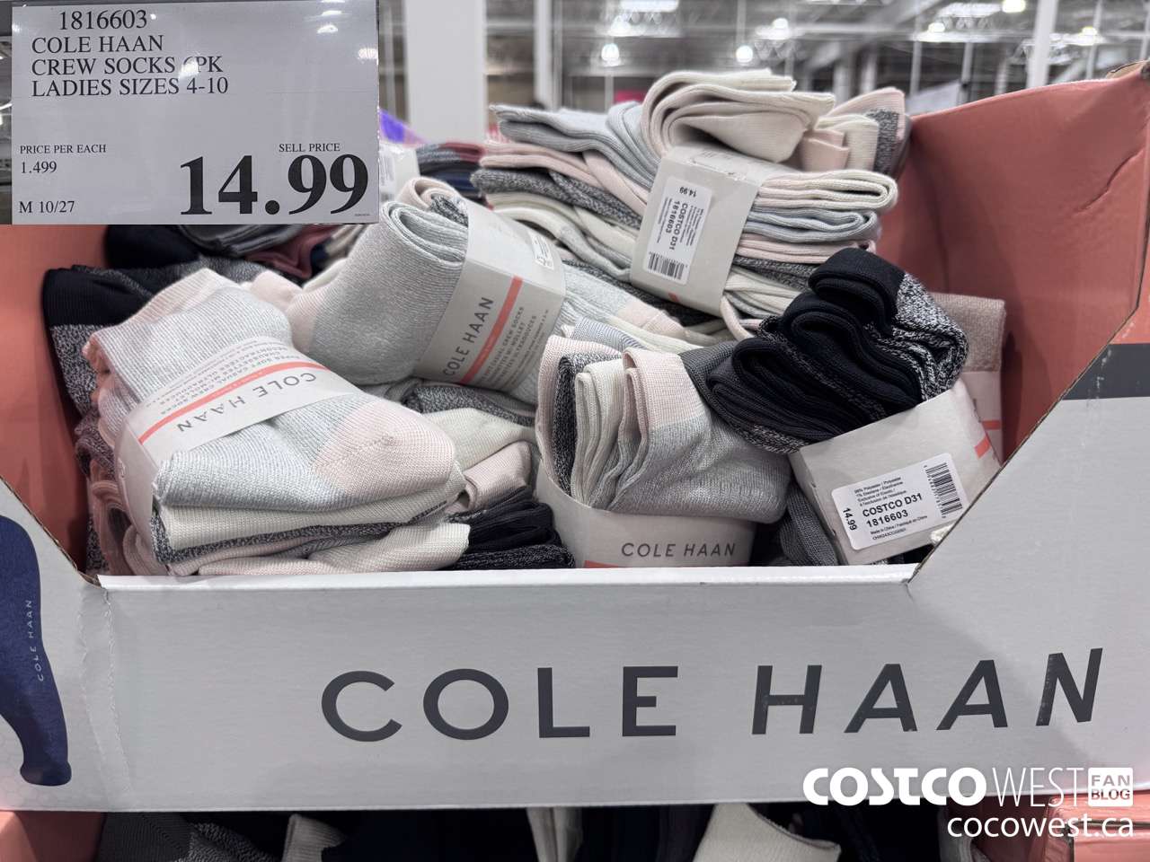 1816603 COLE HAAN CREW SOCKS 6PK LADIES SIZES 4-10 $14.99