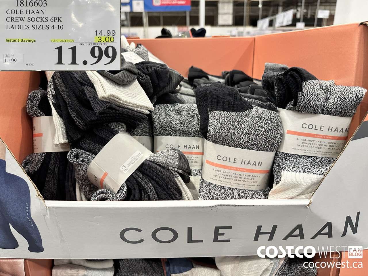 1816603 COLE HAAN CREW SOCKS 6PK LADIES SIZES 4-10 ($3.00 INSTANT SAVINGS EXPIRES ON 2024-10-27) $11.99