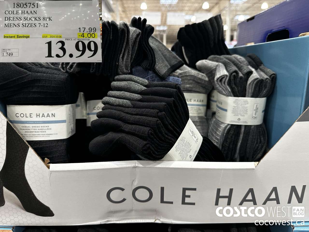 1805751 COLE HAAN DRESS SOCKS 8PK MENS SIZES 7-12 ($4.00 INSTANT SAVINGS EXPIRES ON 2024-10-06) $13.99