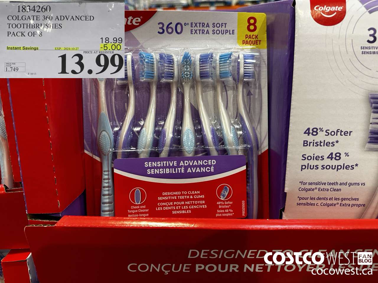 1834260 COLGATE 360 ADVANCED TOOTHBRUSHES PACK OF 8 ($5.00 INSTANT SAVINGS EXPIRES ON 2024-10-27) $13.99