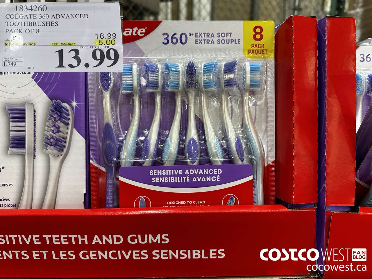 1834260 COLGATE 360 ADVANCED TOOTHBRUSHES PACK OF 8 ($5.00 INSTANT SAVINGS EXPIRES ON 2024-10-27) $13.99