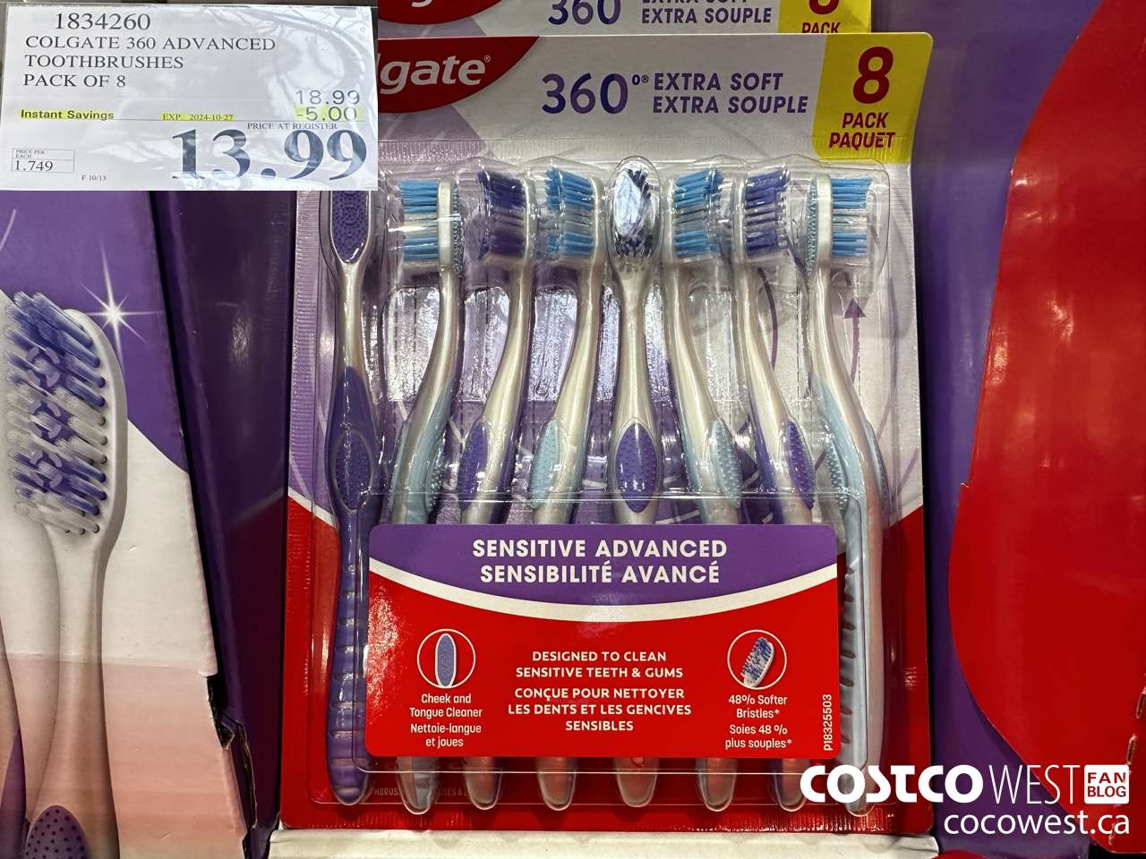 1834260 COLGATE 360 ADVANCED TOOTHBRUSHES PACK OF 8 ($5.00 INSTANT SAVINGS EXPIRES ON 2024-10-27) $13.99