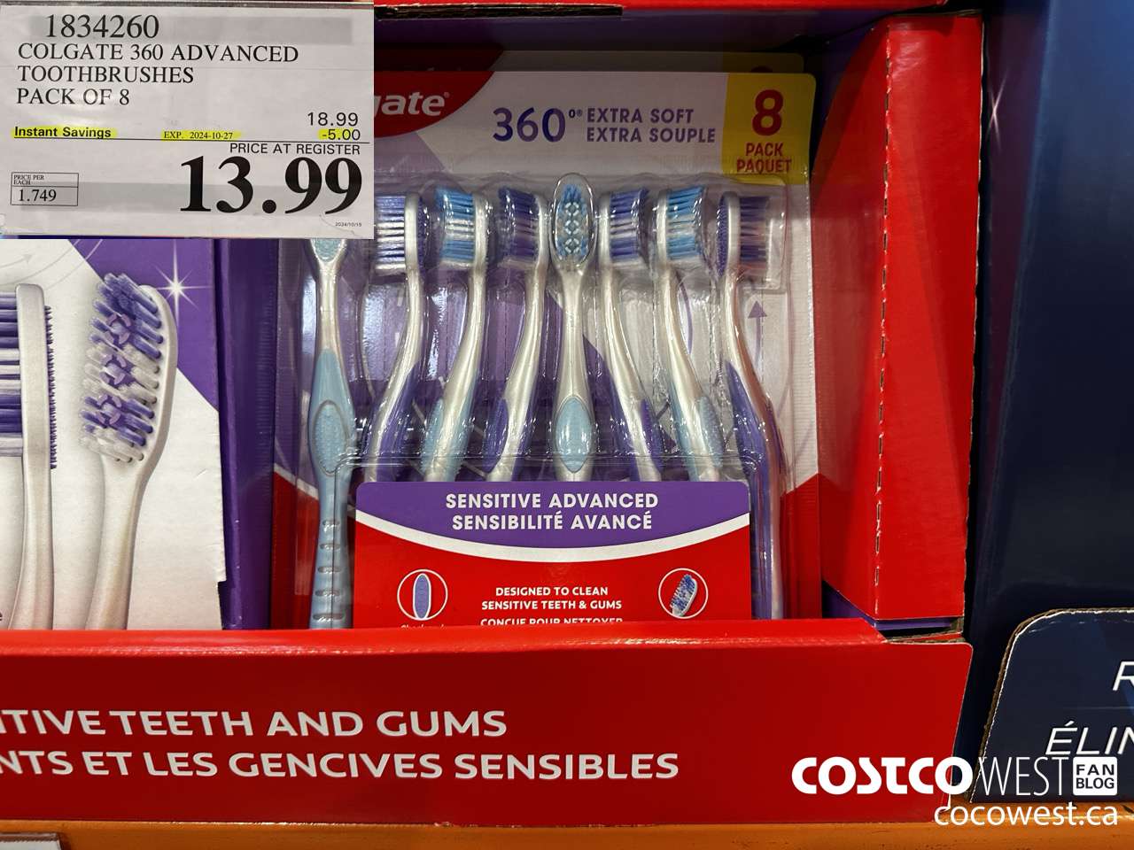 1834260 COLGATE 360 ADVANCED TOOTHBRUSHES PACK OF 8 ($5.00 INSTANT SAVINGS EXPIRES ON 2024-10-27) $13.99