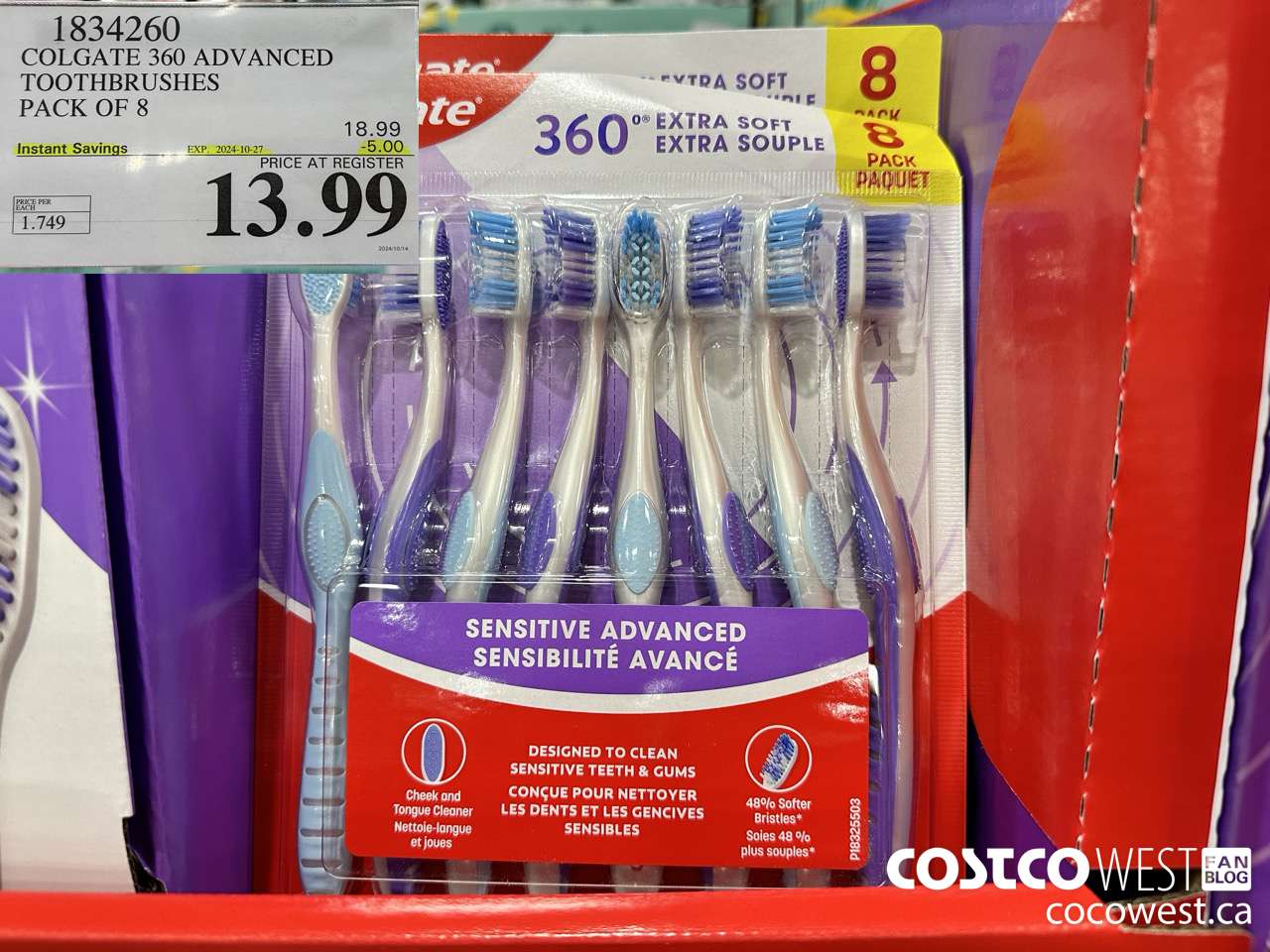 1834260 COLGATE 360 ADVANCED TOOTHBRUSHES PACK OF 8 ($5.00 INSTANT SAVINGS EXPIRES ON 2024-10-27) $13.99