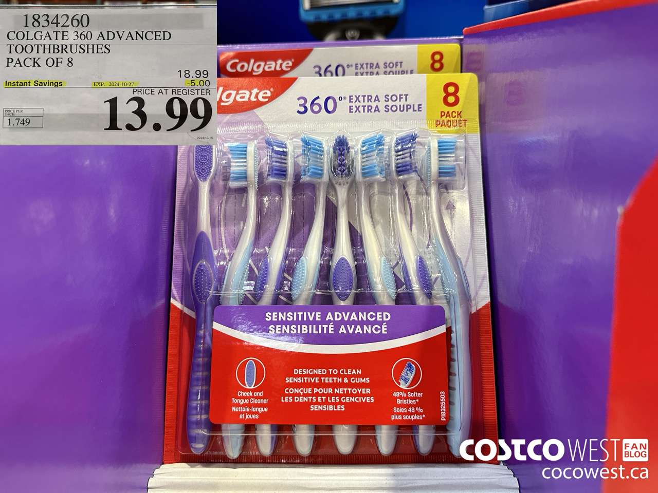 1834260 COLGATE 360 ADVANCED TOOTHBRUSHES PACK OF 8 ($5.00 INSTANT SAVINGS EXPIRES ON 2024-10-27) $13.99