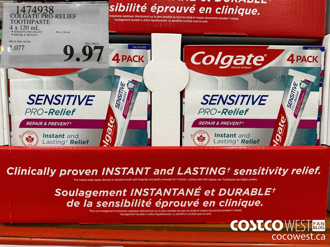 1474938 COLGATE PRO-RELIEF TOOTHPASTE 4 x 120 mL $9.97