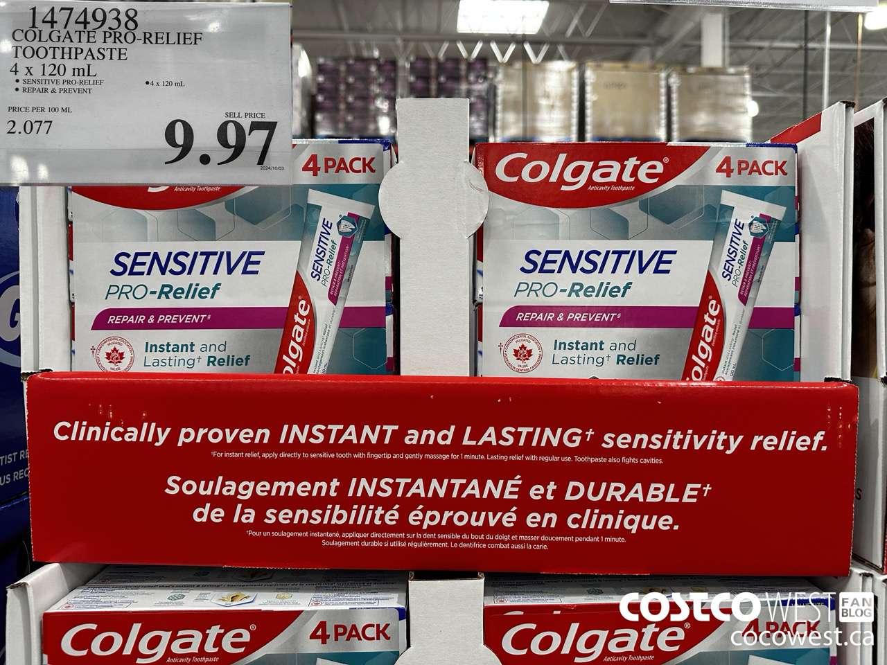 1474938 COLGATE PRO-RELIEF TOOTHPASTE 4 x 120 mL $9.97