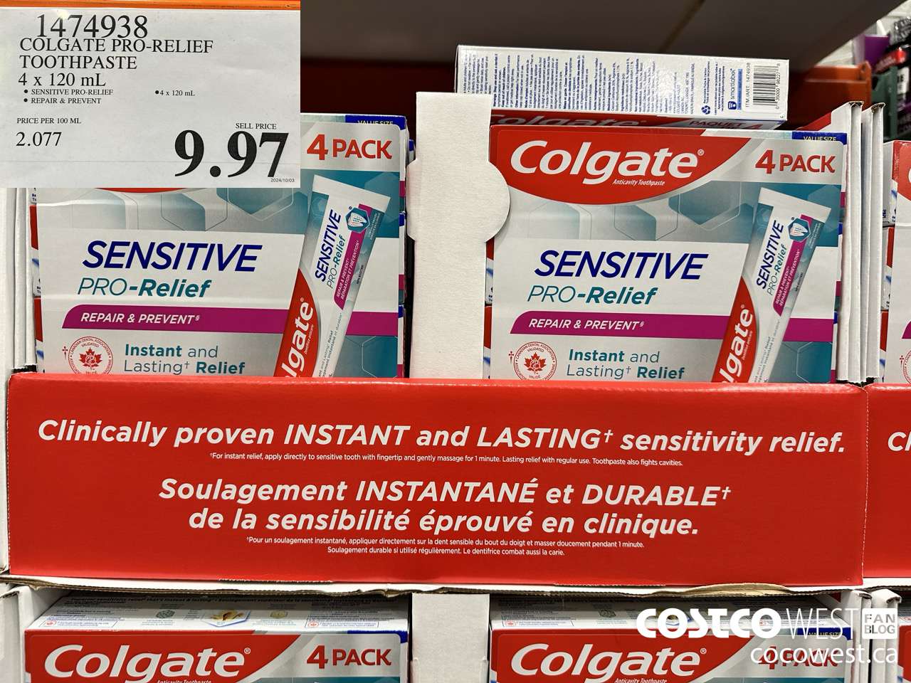 1474938 COLGATE PRO-RELIEF TOOTHPASTE 4 x 120 mL $9.97