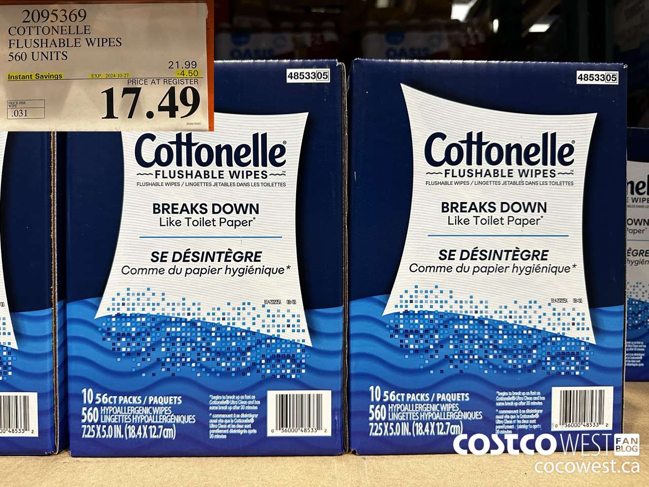 2095369 COTTONELLE FLUSHABLE WIPES 560 UNITS ($4.50 INSTANT SAVINGS EXPIRES ON 2024-10-27) $17.49