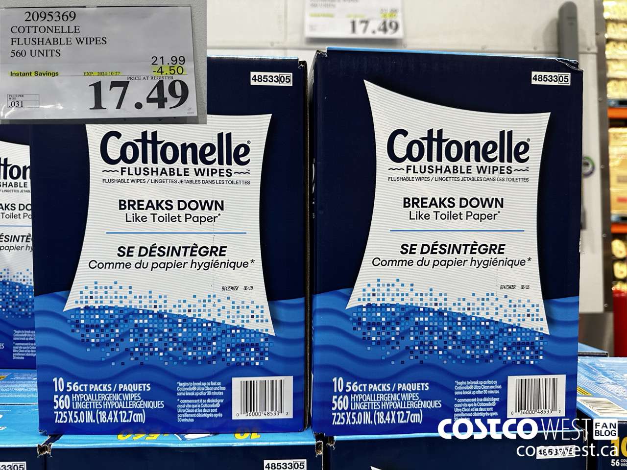 2095369 COTTONELLE FLUSHABLE WIPES 560 UNITS ($4.50 INSTANT SAVINGS EXPIRES ON 2024-10-27) $17.49