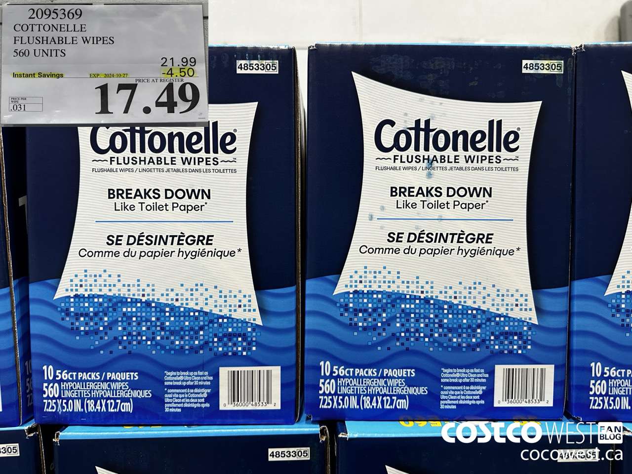 2095369 COTTONELLE FLUSHABLE WIPES 560 UNITS ($4.50 INSTANT SAVINGS EXPIRES ON 2024-10-27) $17.49
