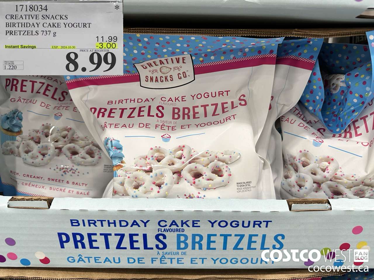1718034 CREATIVE SNACKS BIRTHDAY CAKE YOGURT PRETZELS 737G ($3.00 INSTANT SAVINGS EXPIRES ON 2024-10-30) $8.99