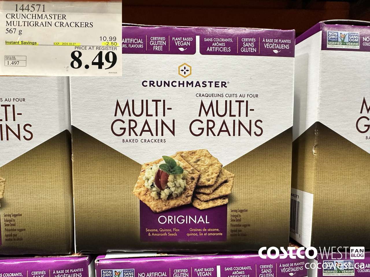 144571 CRUNCHMASTER MULTIGRAIN CRACKERS 567 G ($2.50 INSTANT SAVINGS EXPIRES ON 2024-10-27) $8.49
