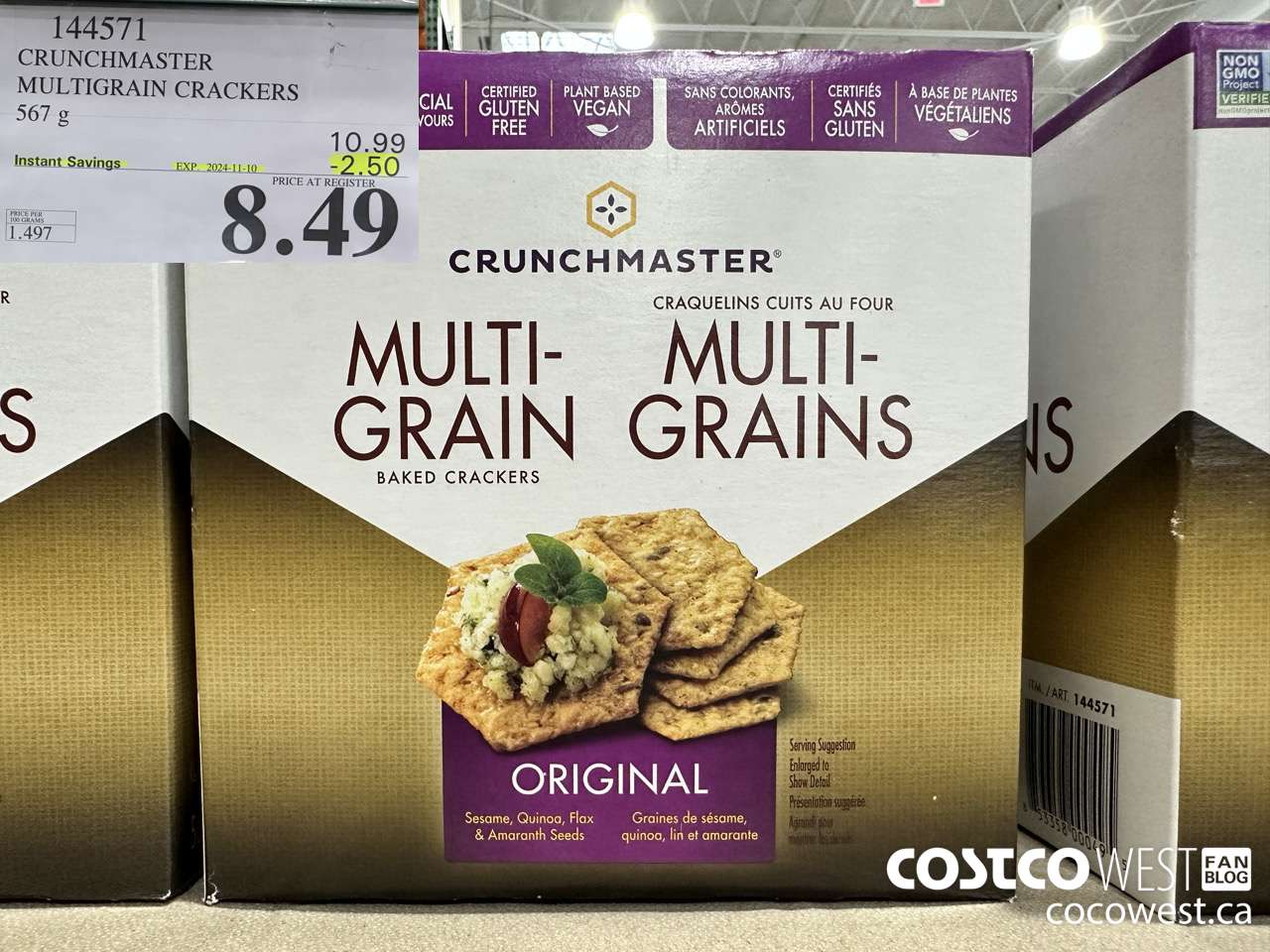 144571 CRUNCHMASTER MULTIGRAIN CRACKERS 567 G ($2.50 INSTANT SAVINGS EXPIRES ON 2024-11-10) $8.49