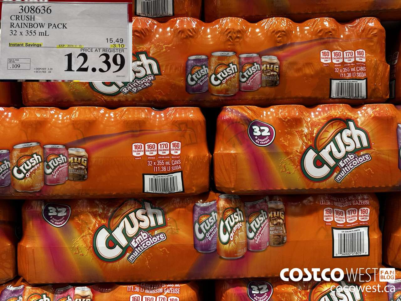 308636 CRUSH RAINBOW PACK 32 X 355 ML ($3.10 INSTANT SAVINGS EXPIRES ON 2024-10-13) $12.39