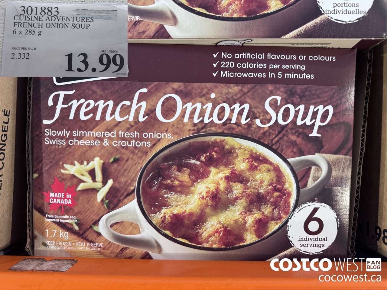 301883 CUISINE ADVENTURES FRENCH ONION SOUP 6 X 285 G $13.99