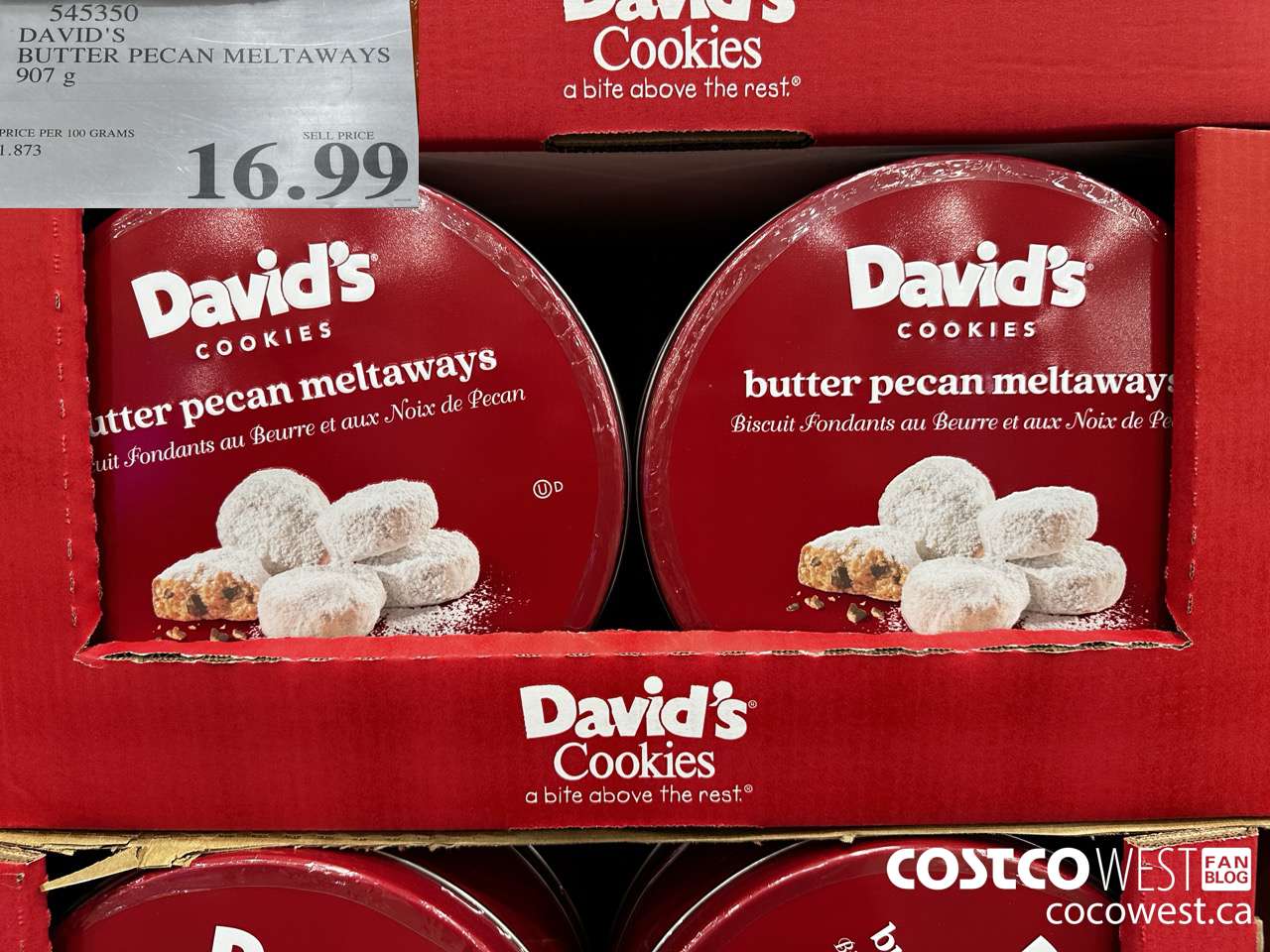 545350 DAVID'S COOKIES BUTTER PECAN MELTAWAYS 907G $16.99